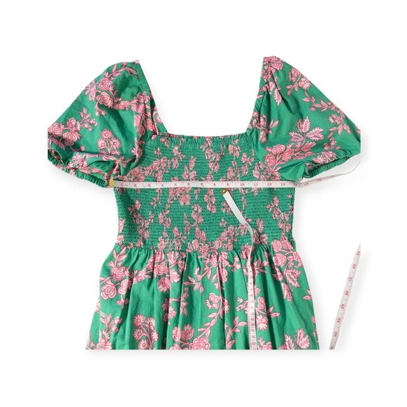 J.Crew Floral Puff Sleeve Smocked Cotton Midi Dress SZ S Green Boho Cottage Core - Picture 9 of 9